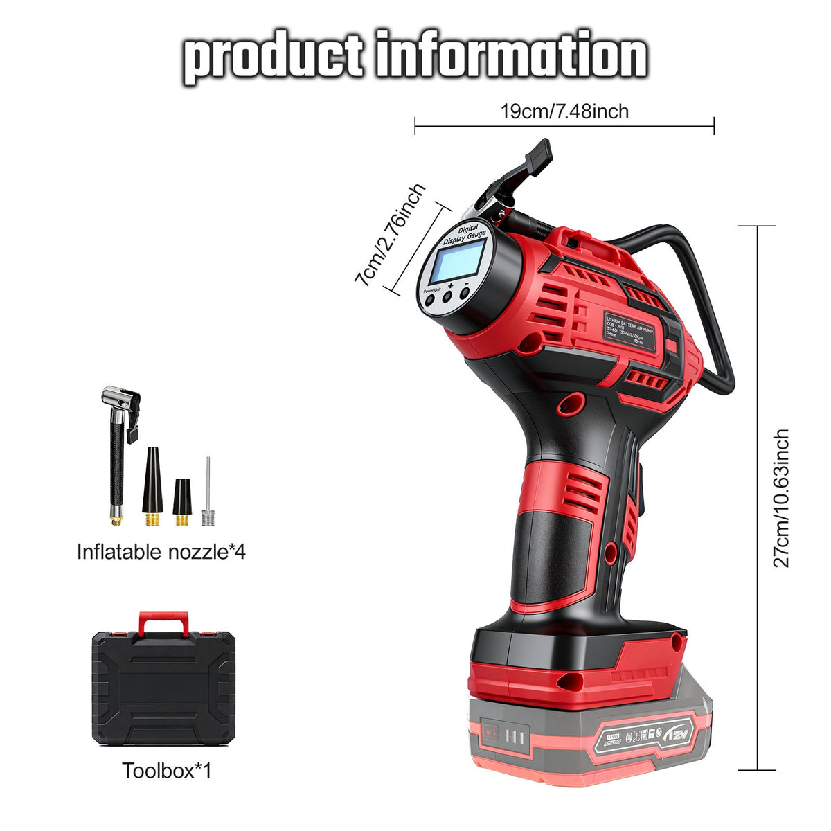 Cordless Tire Inflator 20V 980kPa – Portable Air Compressor with Digital Display, 1500mAh Battery, 12V Car Adapter & USB, for Cars Motorcycles Bicycles Balls