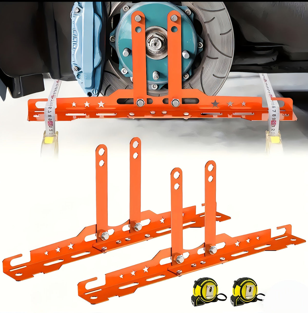 Wheel Alignment Tool Kit – Toe & Camber Angle Positioning Plates with 2 Measuring Bands, DIY Car Alignment Set for Home Garage, Red