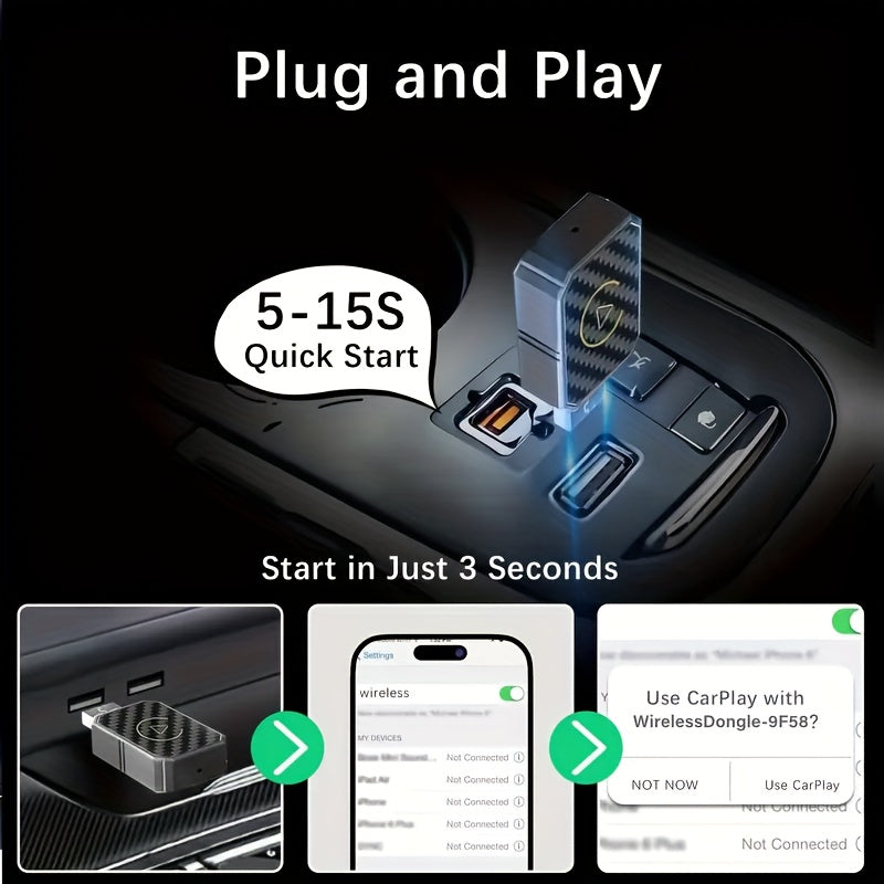 Mini Wireless CarPlay Adapter – Plug & Play Low Latency | Apple & Android Compatible | Wired to Wireless | No Battery Required
