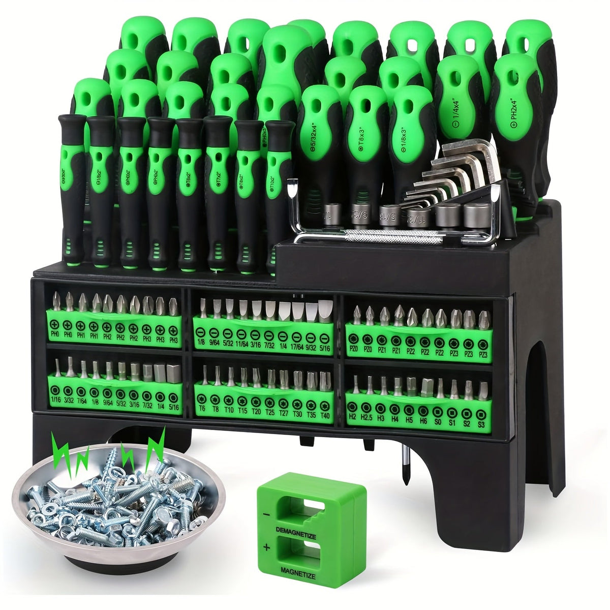 118-Piece Magnetic Screwdriver Set with Organizer Case – Phillips, Slotted, Torx, Hex, Pozidriv, Precision Bits & Magnetizer, DIY Tool Kit Gift for Men