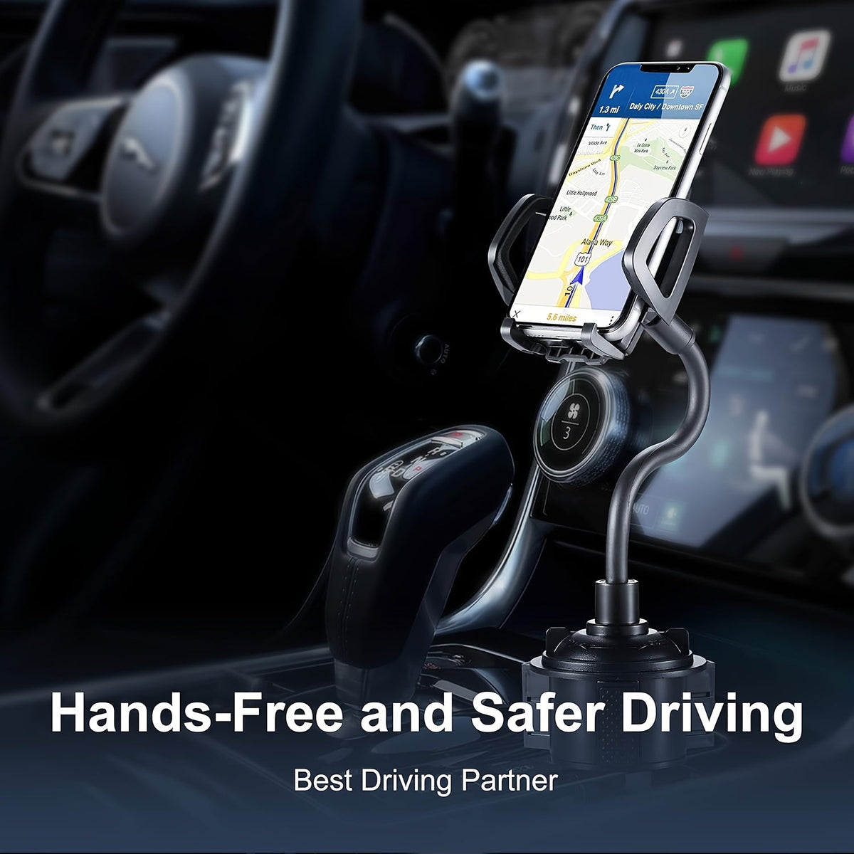 Car Cup Holder Phone Mount – Universal Smartphone Cradle for All Screen Sizes, 360° Adjustable, Stable Grip