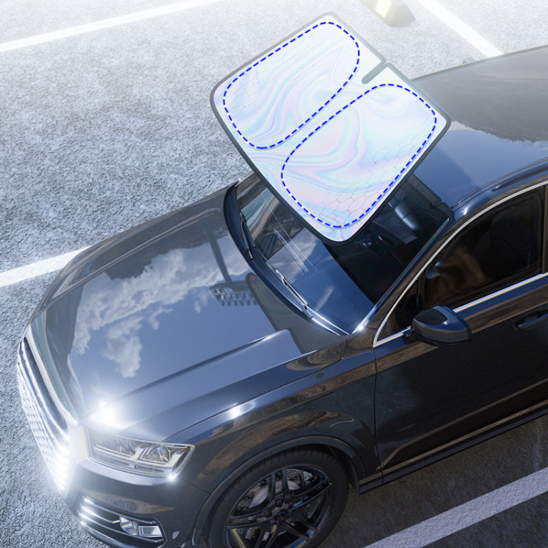 Car Windshield Sunshade 5-Layer Laser Insulation - Thickened UV Heat Blocker, Diamond Pattern, Fits Toyota Sienna Tundra Ford F150 & Universal Sizes, Gold Black