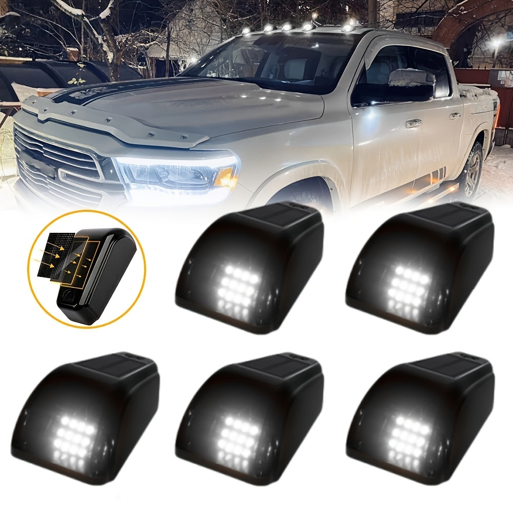 Solar Powered Cab Roof Lights 5-Pack Wireless 16 LED Amber Truck Marker Lights Motion Vibration Sensor No-Drill No-Wire Universal Fit