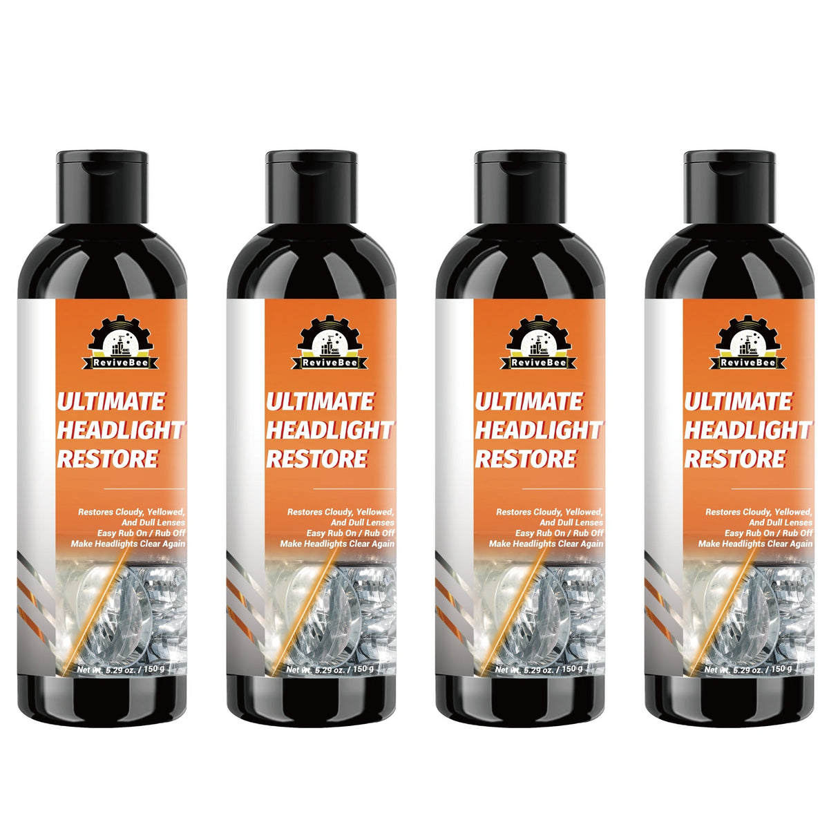 Headlight Restoration Kit No-Polish Formula, Instantly Clears Cloudy Lenses, Enhances Visibility & Brightness, Easy Car Headlight Cleaner & Repair Solution, 1-Pack / 4-Pack