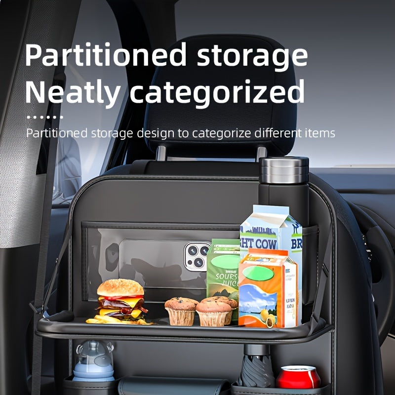 Car Seat Back Organizer with Folding Dining Table & Cup Holder – Premium PU Leather, Spacious Storage, Travel Accessories | 1pc & 2-Pack, Multi-Color