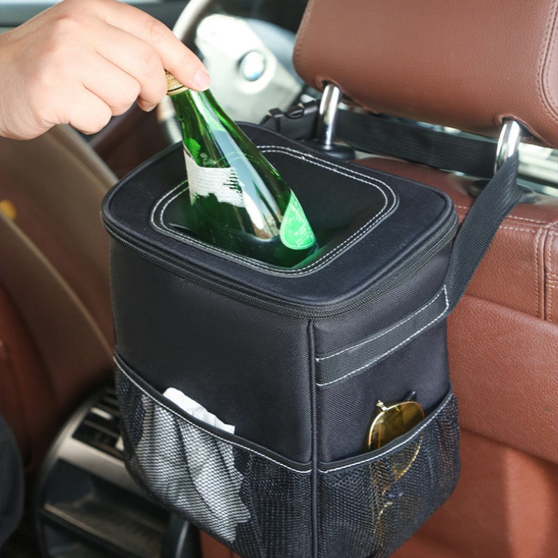 Car Trash Can with Lid 2 Gallon Leakproof Odor-Proof Vehicle Garbage Bin with Storage Pockets for Cars SUVs Trucks