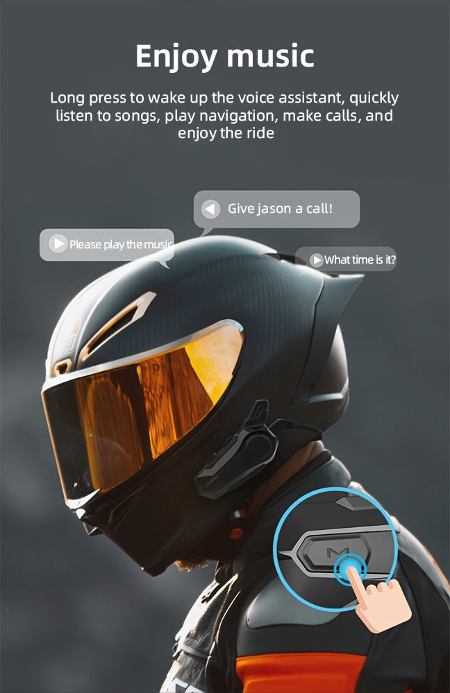 Motorcycle Helmet Bluetooth Intercom Headset – Wireless 2-Rider Communication, Compatible with Full-Face, 3/4 & Open-Face Helmets