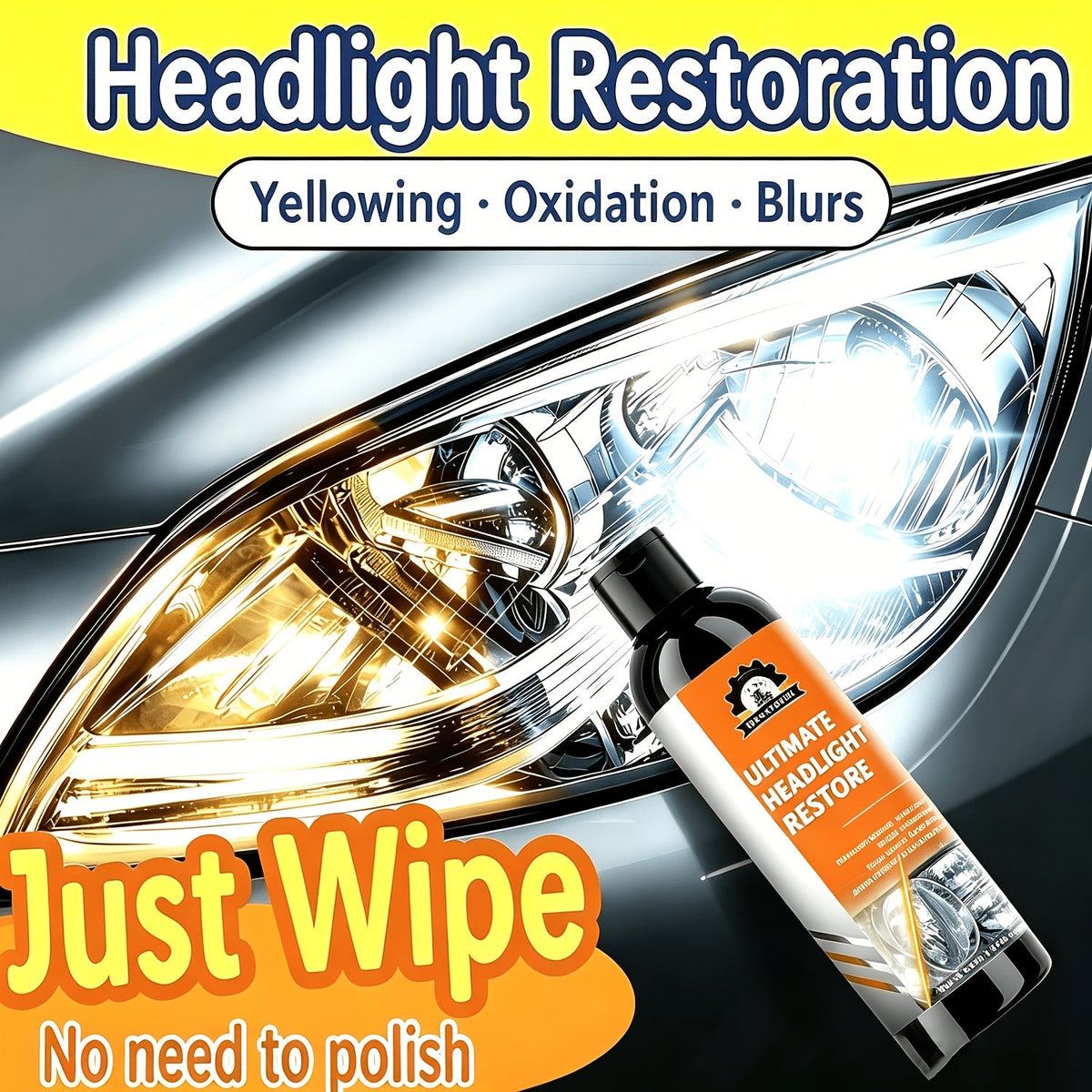 Headlight Restoration Kit No-Polish Formula, Instantly Clears Cloudy Lenses, Enhances Visibility & Brightness, Easy Car Headlight Cleaner & Repair Solution, 1-Pack / 4-Pack