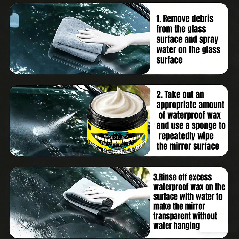 Windshield Rain Repellent Coating, Waterproof Non-Stick Glass Water Repellent for Car Windshield & Rearview Mirror, Long-Lasting Anti-Rain Hydrophobic Nano Wax Kit with Towel