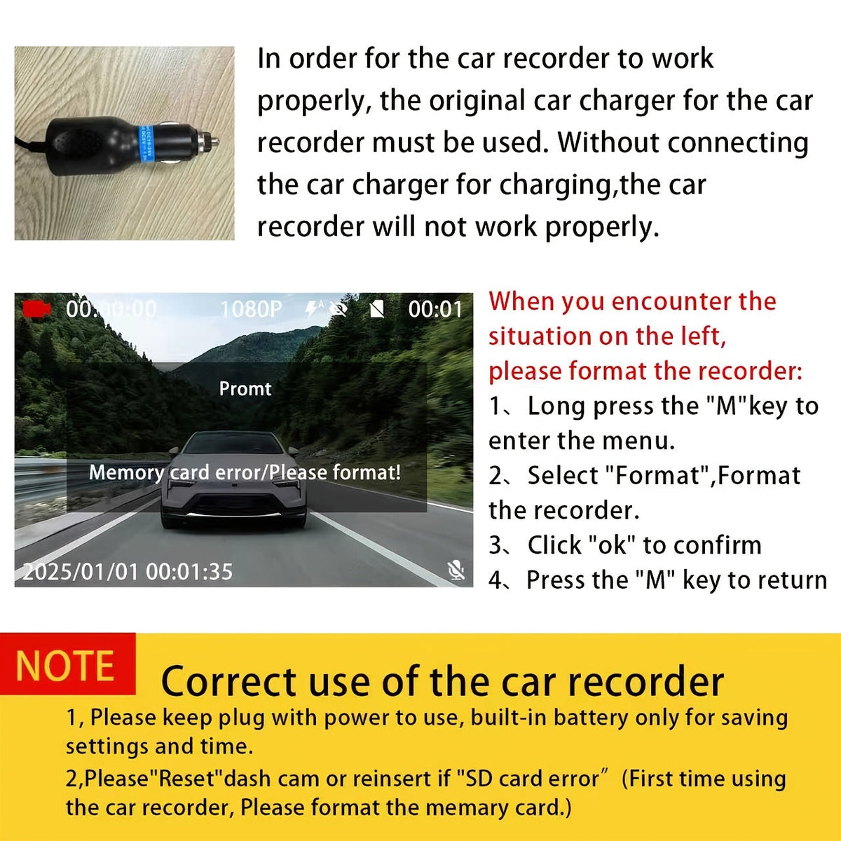 4-Lens 360° Dash Cam 1080P – Front Rear Left Right Coverage, 2.4" Quad-Split Screen, Super Night Vision WDR, G-Sensor Loop Recording, Optional 64GB Card