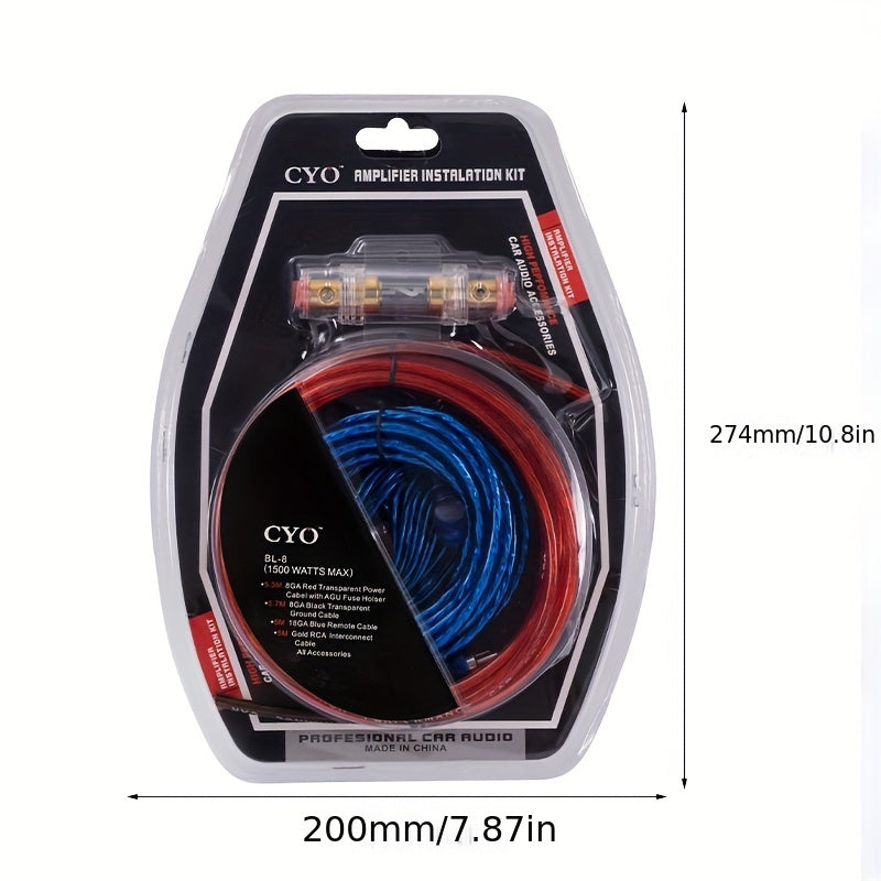 10 Gauge Car Amplifier Wiring Kit – BL-8 | Copper Core Power & RCA Audio Wire for Car Audio & Subwoofer Installation | ≤36V