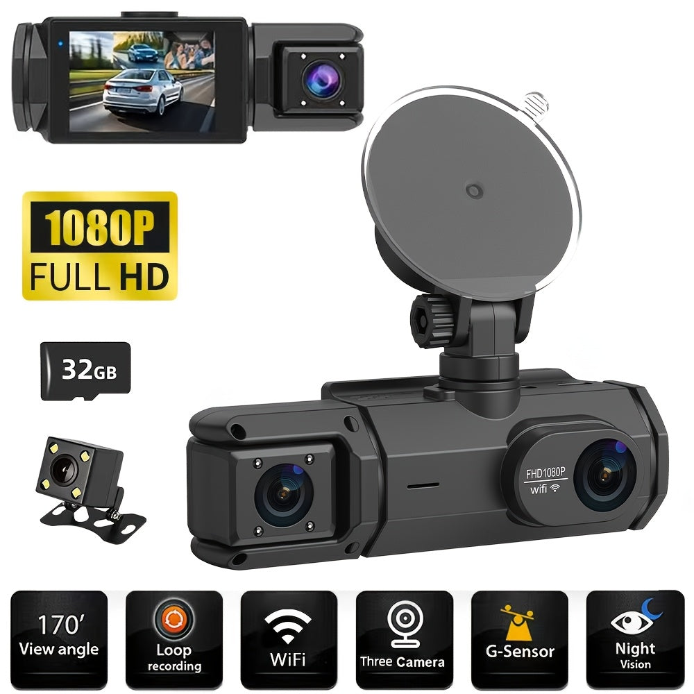 Front & Rear Dash Cam 1080P HD – 2" IPS Screen, 170°/140° Wide Angle, ADAS, Night Vision, G-Sensor, Loop Recording & 24-Hour Parking Mode