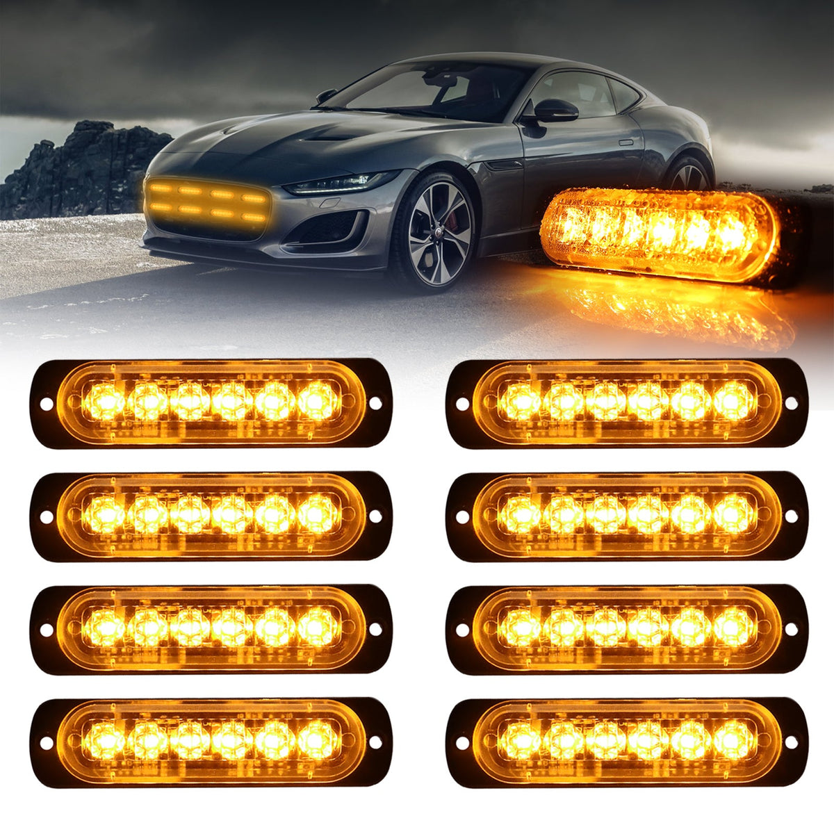 8PCS Ultra-Bright LED Light Bar Strip Kit, Truck Pickup Car Van RV Boat Lighting Decoration, Amber White Red Multi-Color Accent Lights