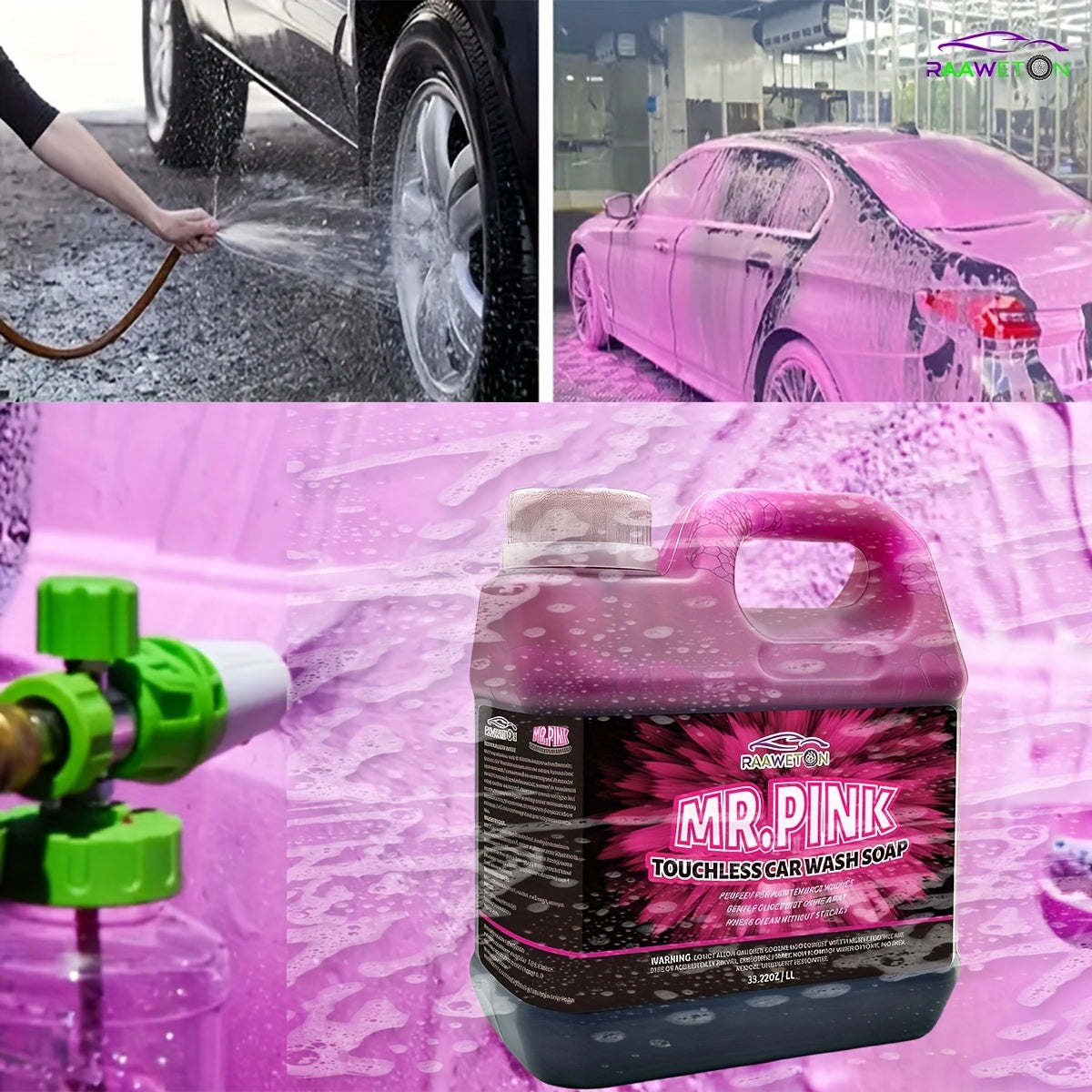 Pink Snow Foam Car Wash Soap 1L Concentrated, High-Foam Pre-Wash Shampoo pH 12 for Pressure Washer Foam Gun, Cars Trucks SUVs Motorcycles RVs