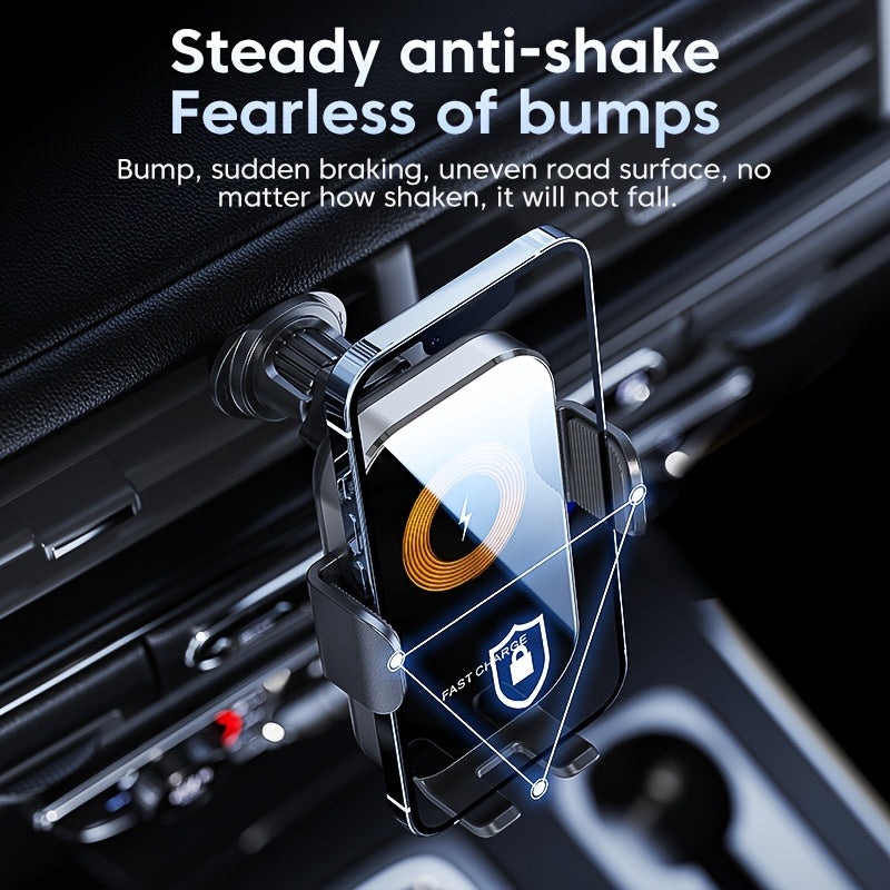 Auto-Clamping Wireless Car Charger Holder, 15W Qi Fast Charging Phone Mount with Automatic Clamping Arms, Hands-Free Car Charging Cradle for iPhone 15 14 13 12 11 Pro Max & Qi Smartphones