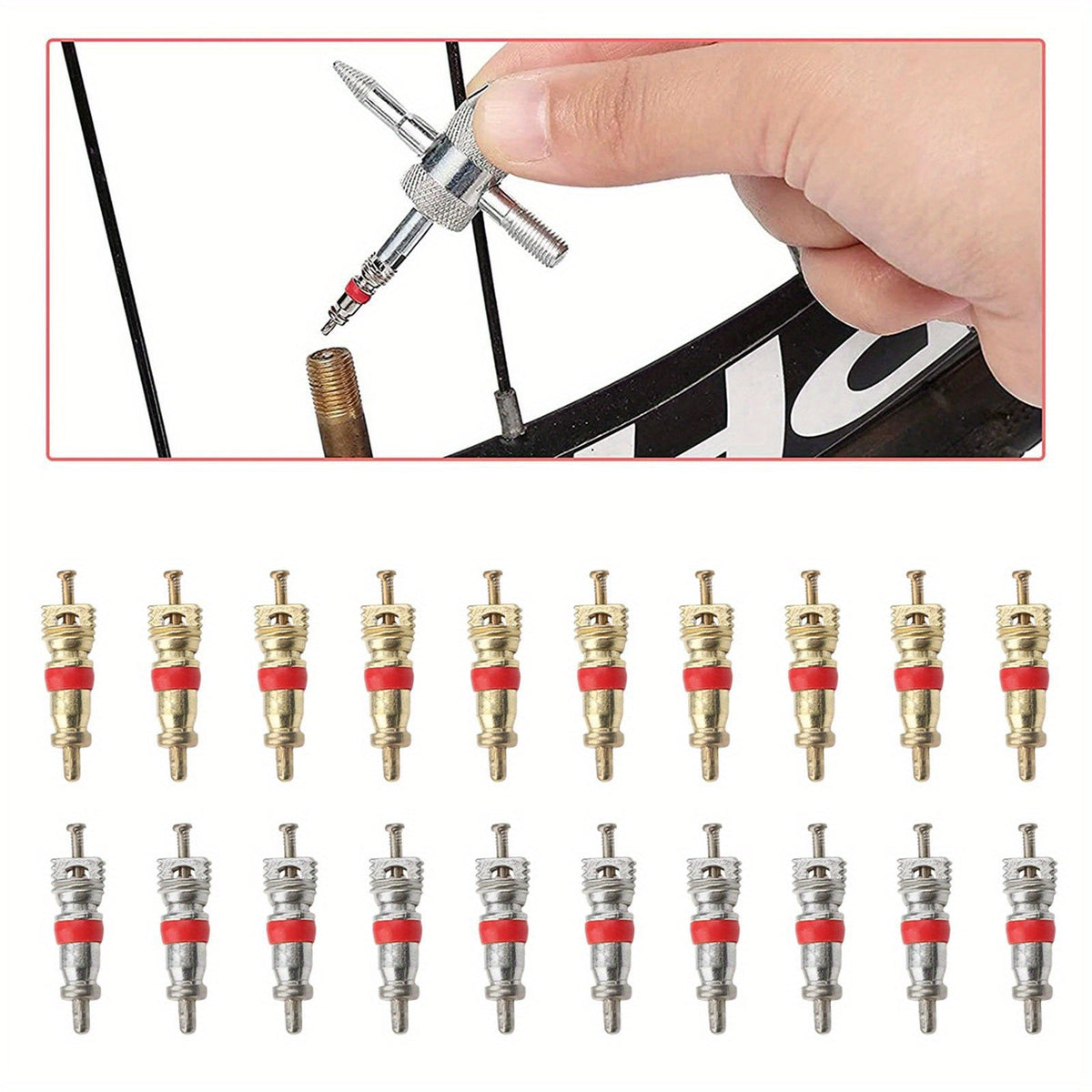 Tire Valve Stem Tool Kit 54-Piece, Valve Stem Puller Installer & Core Remover Set for Cars Trucks Motorcycles ATVs Bicycles, TR412 Stems, Copper Valve Cores & Caps Included