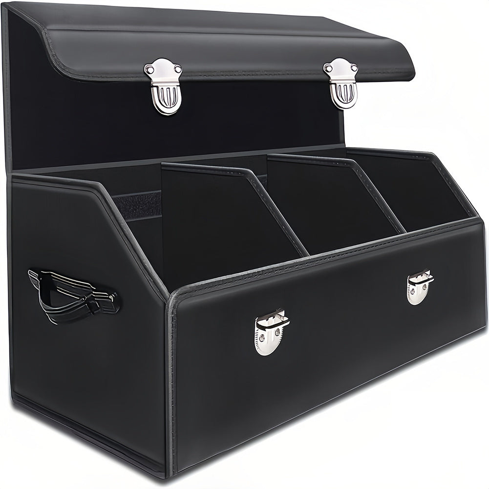 Car Organizer Box PU Leather Multi-Compartment - Foldable Large Capacity Storage for SUV Truck Camper & Workspace, Durable Auto Interior Accessory