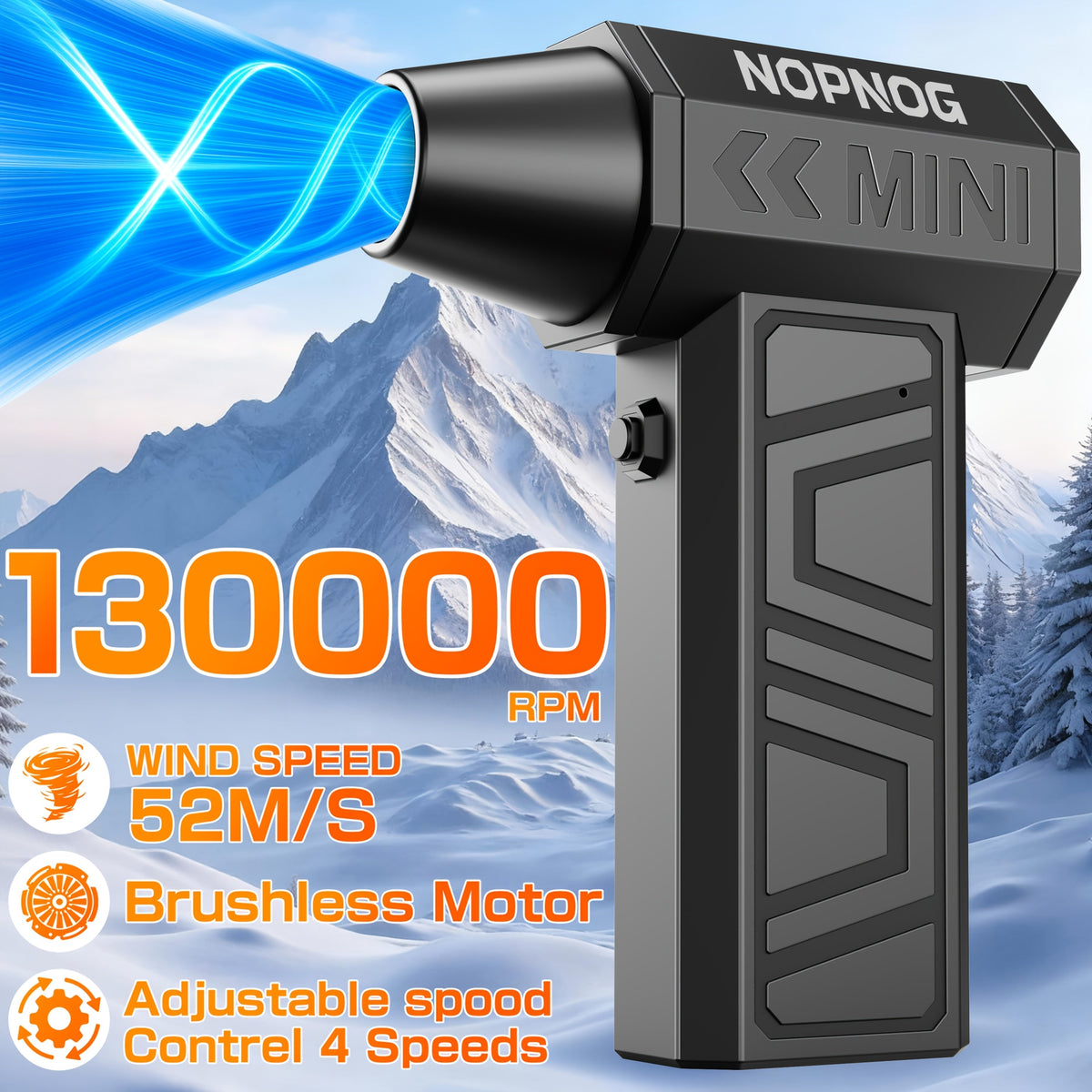 130000RPM Cordless Turbo Blower & Handheld Vacuum – 4-Gear Portable Jet Fan | Type-C Charging | Car Cleaning, Dust Removal & Snow Blowing