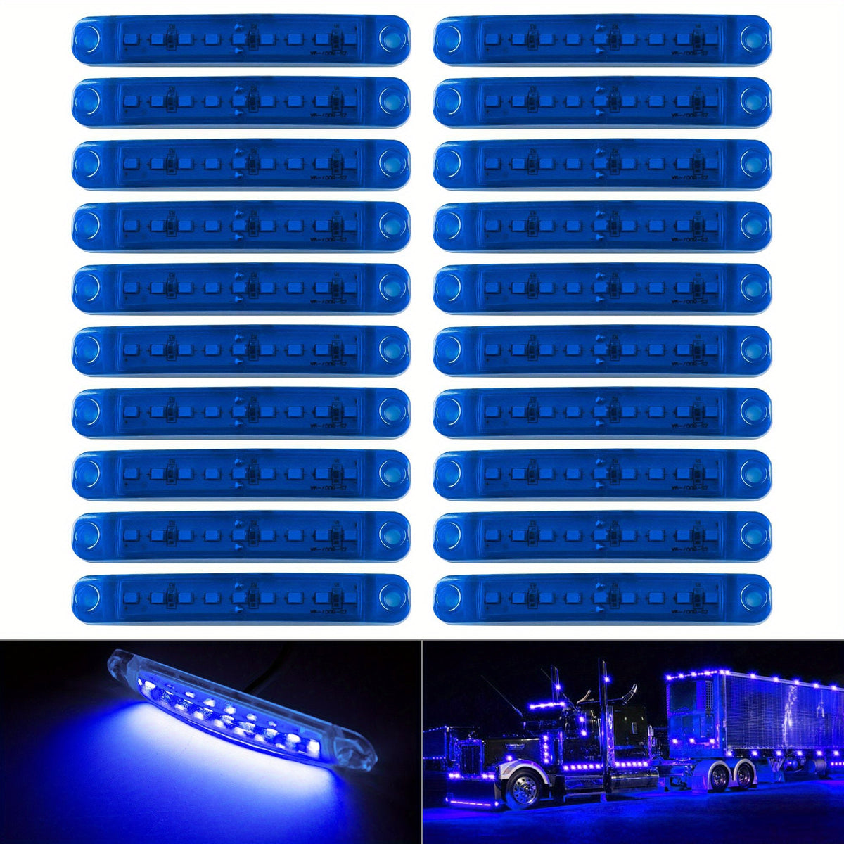 LED Side Marker Lights 12V 9-LED Indicator Lamp Bar 20pcs for Trucks Cars Trailers RVs White Red Amber Blue Green 2-Wire Easy Install