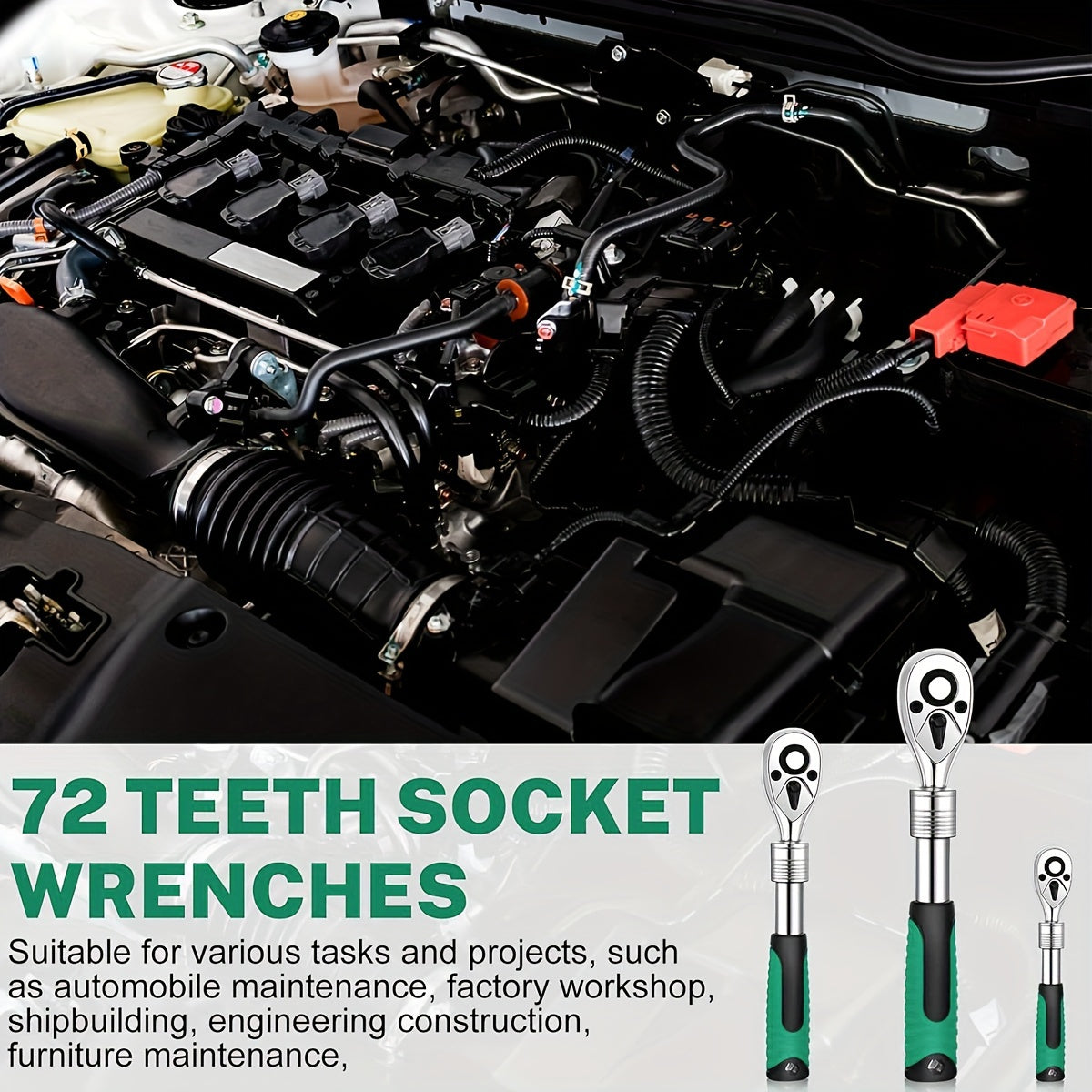 Extendable Ratchet Set 3-Piece 1/4 3/8 1/2 Inch Drive 72-Tooth Quick-Release with Soft Grip Handle – Reversible Gear Socket Wrench for Mechanics
