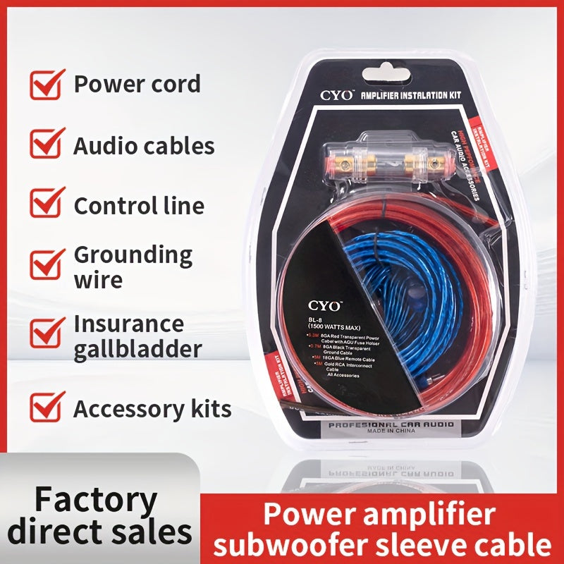 10 Gauge Car Amplifier Wiring Kit – BL-8 | Copper Core Power & RCA Audio Wire for Car Audio & Subwoofer Installation | ≤36V
