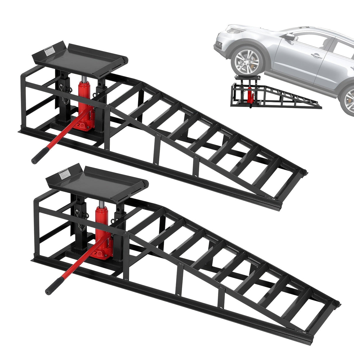 Hydraulic Car Ramps 2 Pack 5-Ton 11000 LBS - Low Profile Heavy Duty Steel Service Lift Ramps for Car Truck Trailer Garage Repair, No Installation Required