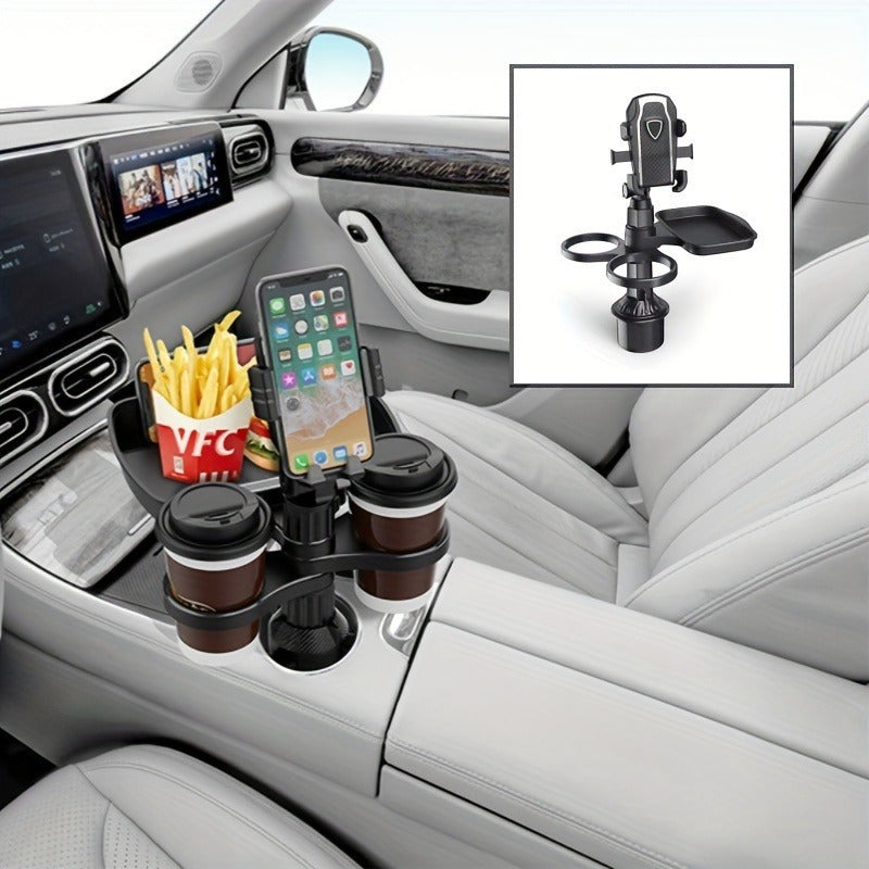 3-in-1 Car Cup Holder Tray – Phone Holder, Dining Plate & Drink Holder, Expandable ABS Car Organizer for Travel