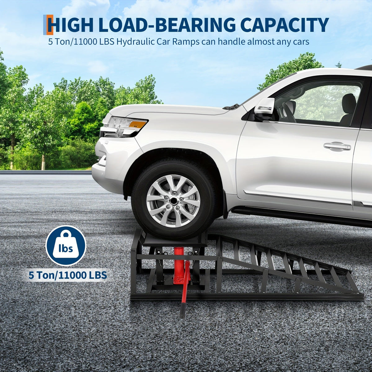 Hydraulic Car Ramps 2 Pack 5-Ton 11000 LBS - Low Profile Heavy Duty Steel Service Lift Ramps for Car Truck Trailer Garage Repair, No Installation Required