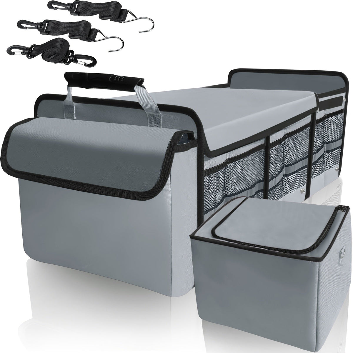 Insulated Car Trunk Organizer with Cooler Bag – Heavy-Duty Foldable 3-Compartment Storage with Lid, Leakproof Lining & Adjustable Dividers for Car Truck SUV