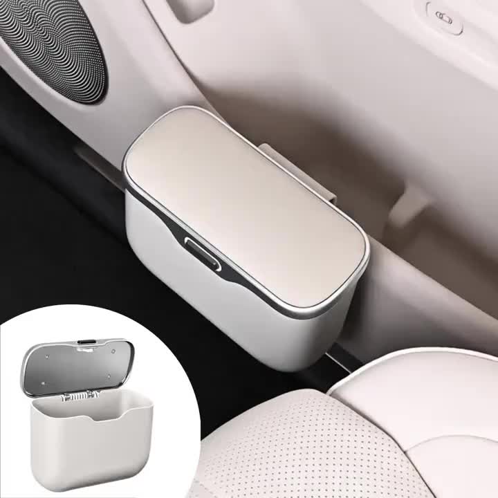 Car Trash Can with Lid ABS Microfiber – Collapsible Dry & Wet Garbage Bin | Trash Bags Included No-Punch Install Universal Fit Black