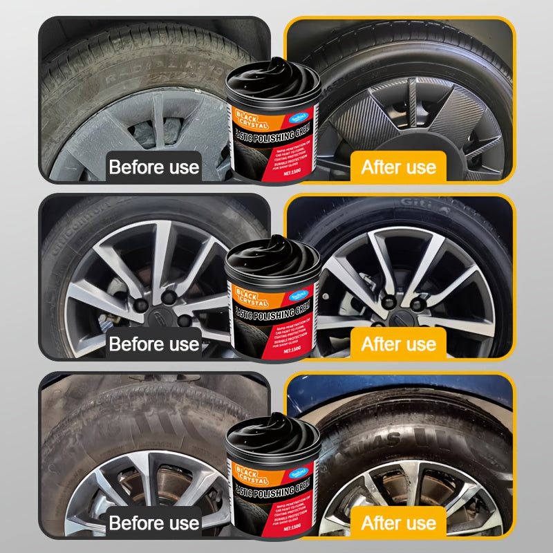 Car Plastic Restorer & Interior Shine Kit | Tire Dressing, Discoloration Fix & Plastic Renewal Cream – 150g with Applicator Sponge
