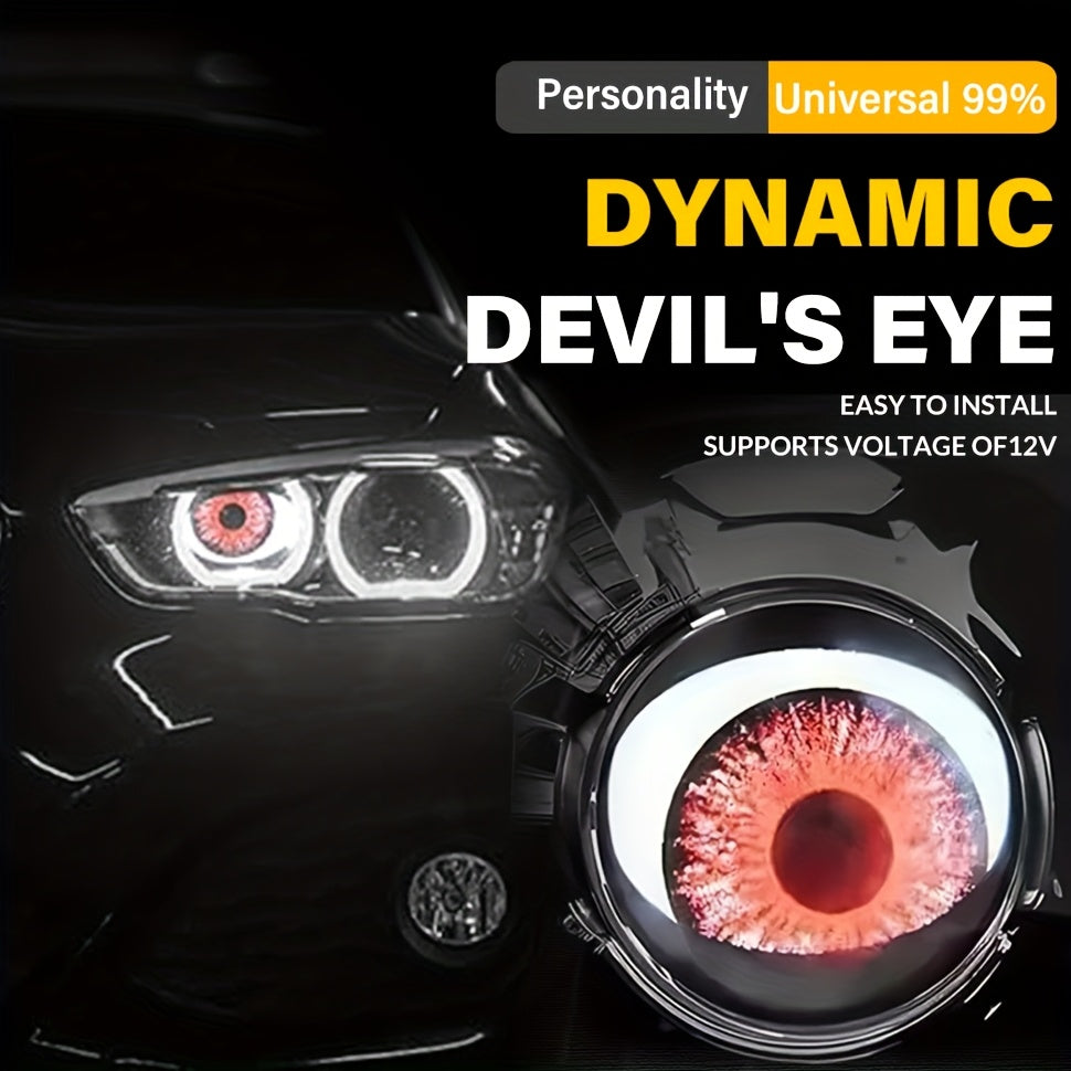 LED Demon Eye Lights with Lens – 6-Mode Adjustable 12V Car Atmosphere Lighting Kit, Dynamic Devil Eyes for Off-Road & Automotive Decoration (1 or 2 Pack)