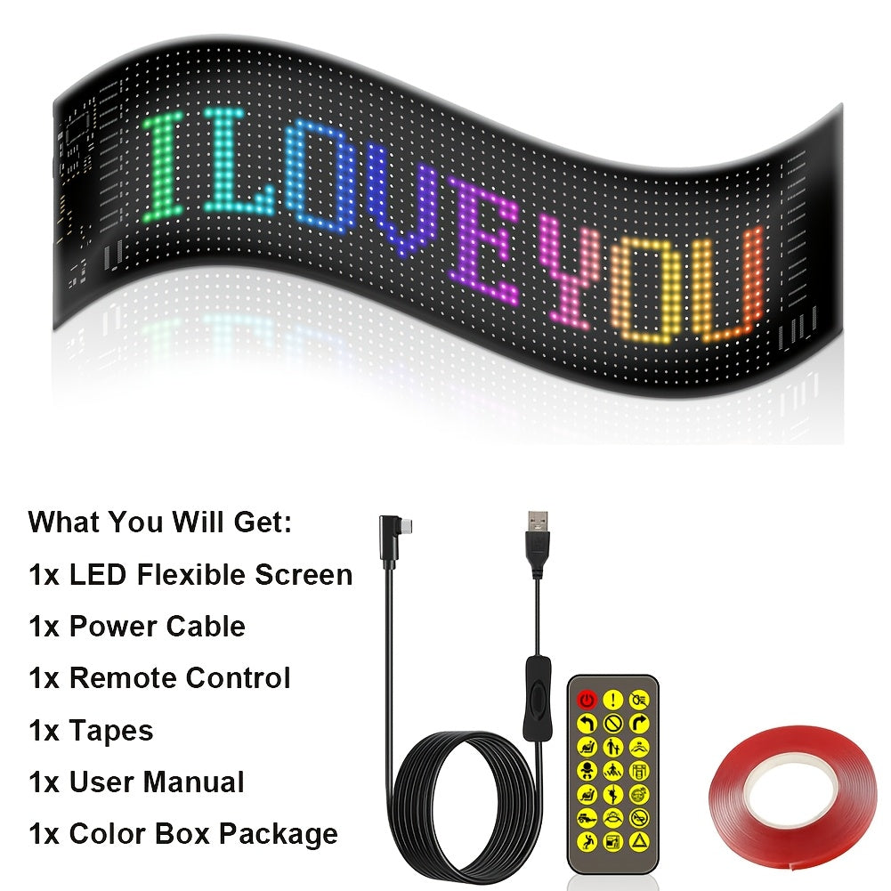 Programmable Scrolling LED Car Sign with App & Remote Control, USB Powered DIY Text Animation Graffiti Pattern, Rolling Display for Trucks SUVs Store Bar Hotel