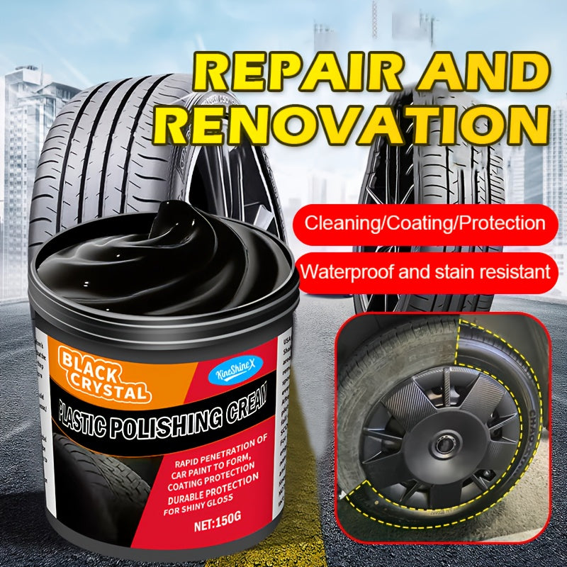 Car Plastic Restorer & Interior Shine Kit | Tire Dressing, Discoloration Fix & Plastic Renewal Cream – 150g with Applicator Sponge