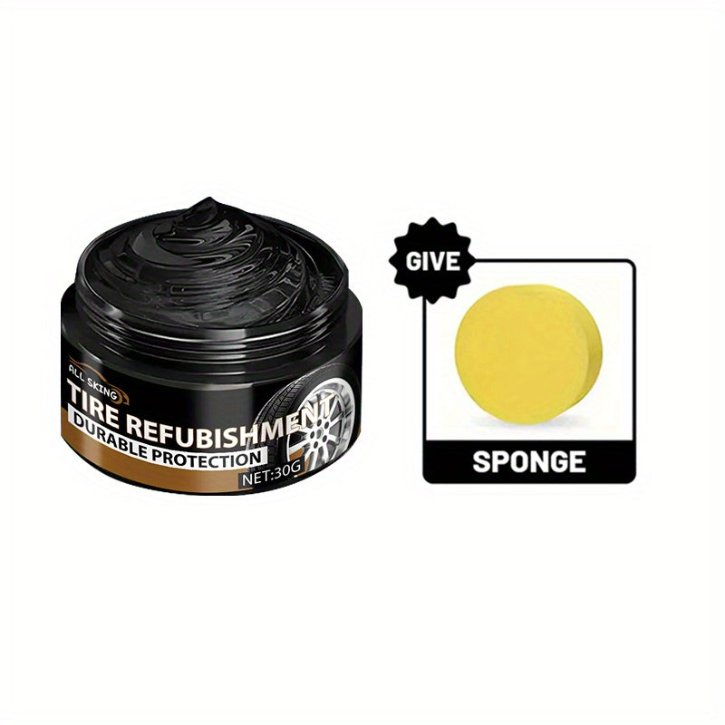 Tire Blackening Wax 30g + Sponge – Long-Lasting Shine, Scratch Concealment & Wheel Restoration for Car Bike Motorcycle | Deep Black Polish