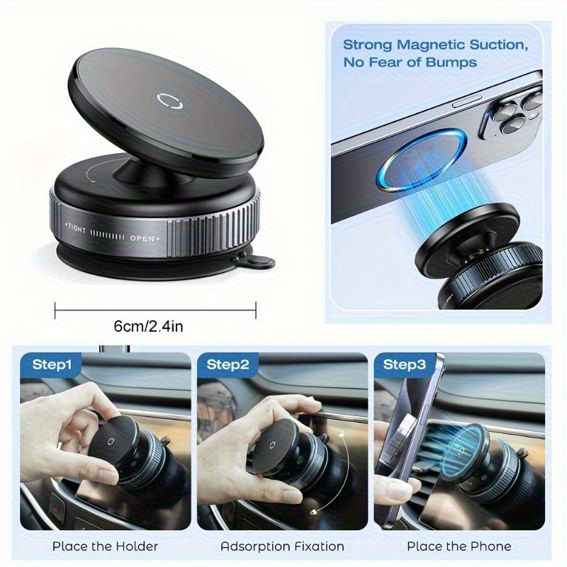 Vacuum Magnetic Phone Holder 360° Adjustable, Upgraded Alloy Suction Cup Mount for Car Dashboard, Gym Mirror & Smooth Surfaces, Universal Smartphone Fit