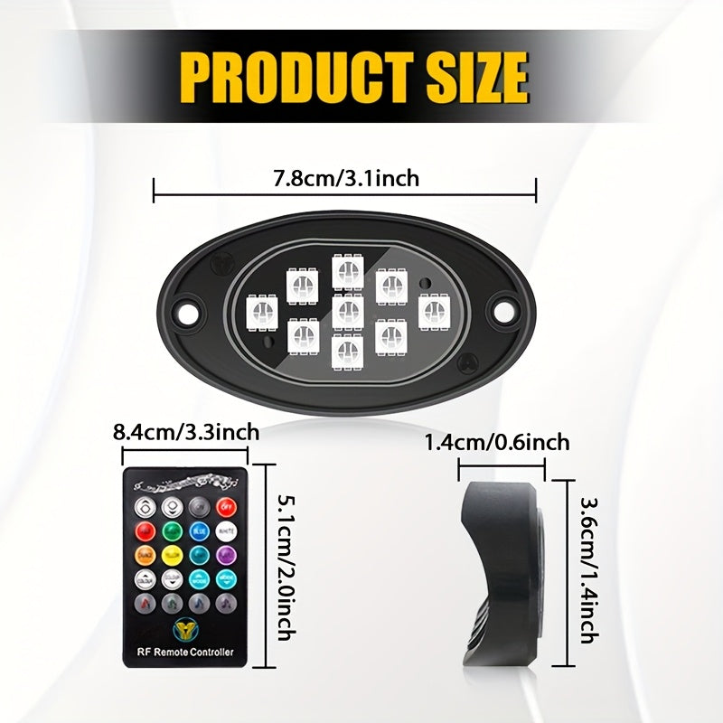 RGB LED Rock Lights Kit 9-LED Pods Sound-Activated App & Remote Control Multicolor Underglow Neon for Trucks SUVs Pickups Off-Road Vehicles 4 6 8 10pcs