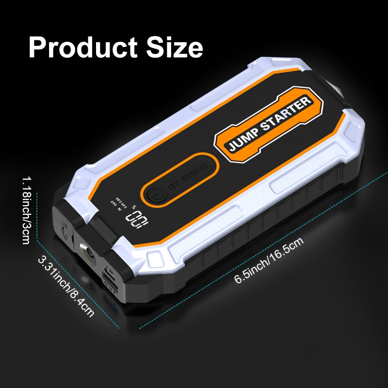 Jump Starter 6000A Peak All-in-One Portable Car Battery Booster Pack with USB Ports LED Flashlight Safety Hammer for 12V Cars SUVs Trucks