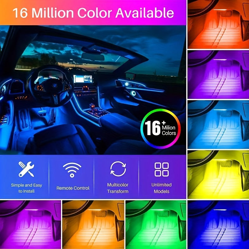 RGB Car Interior Ambient Light 48 LED Under Seat Lighting Kit App Control USB Remote 16 Million Colors for All Car Models No Battery Required