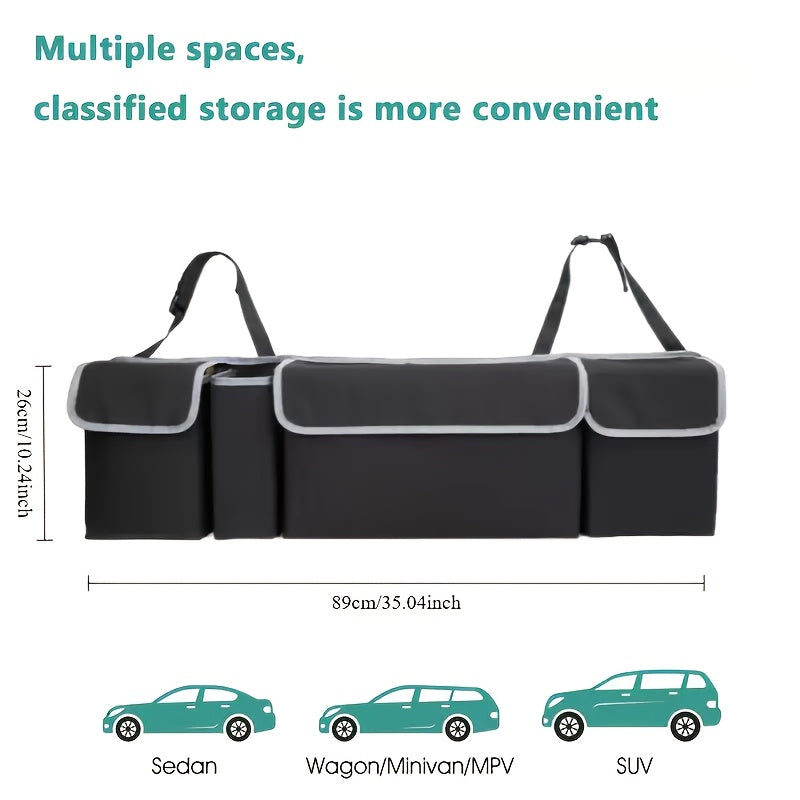 Car Trunk Organizer Foldable – 4-Pocket Rear Seat Hanging Storage Bag for SUV Truck MPV Jeep | Cargo Purse Holder Universal Fit Black