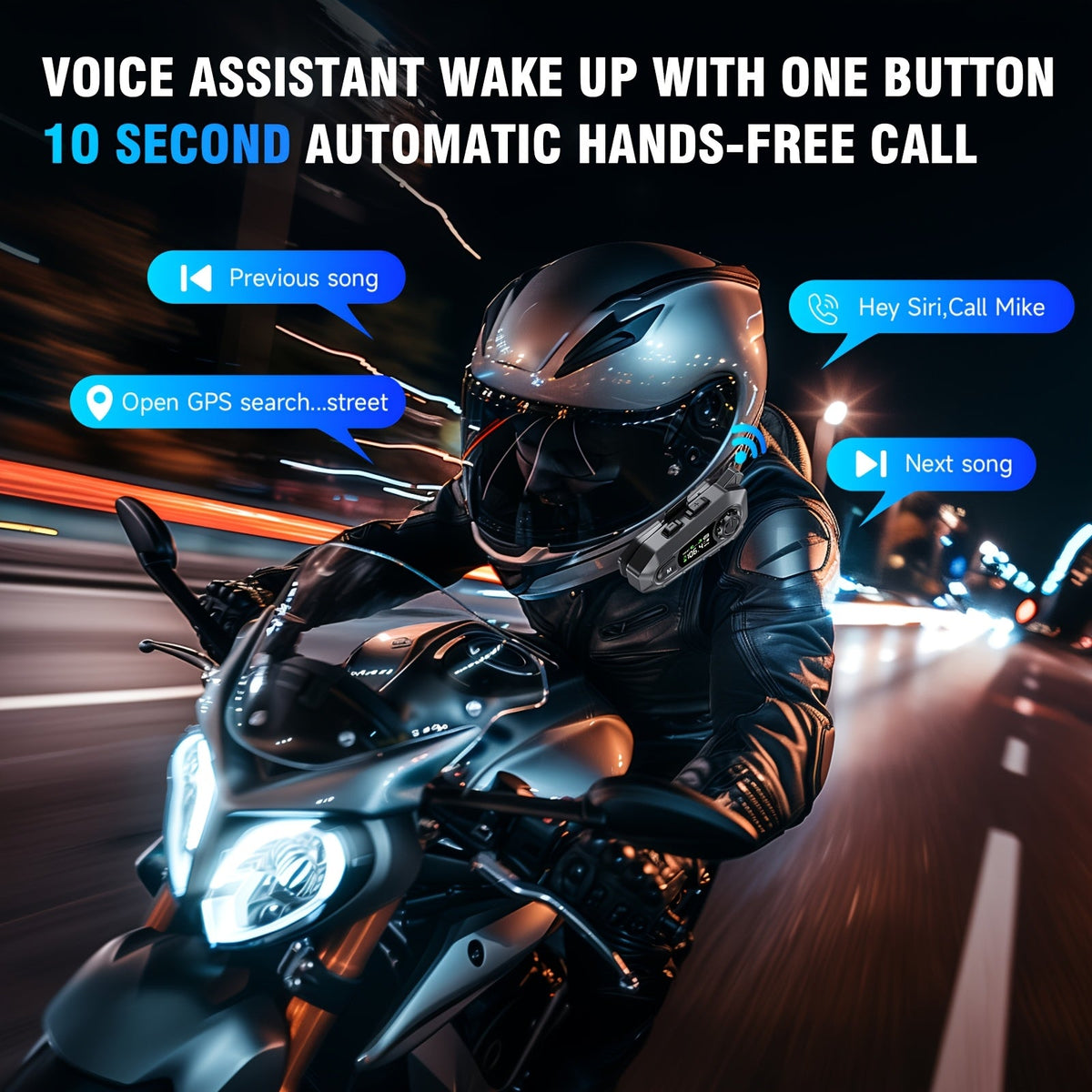 Motorcycle Helmet Bluetooth Intercom Headset – 500M Range, Group Chat, Music Sharing, FM Radio & Voice Control