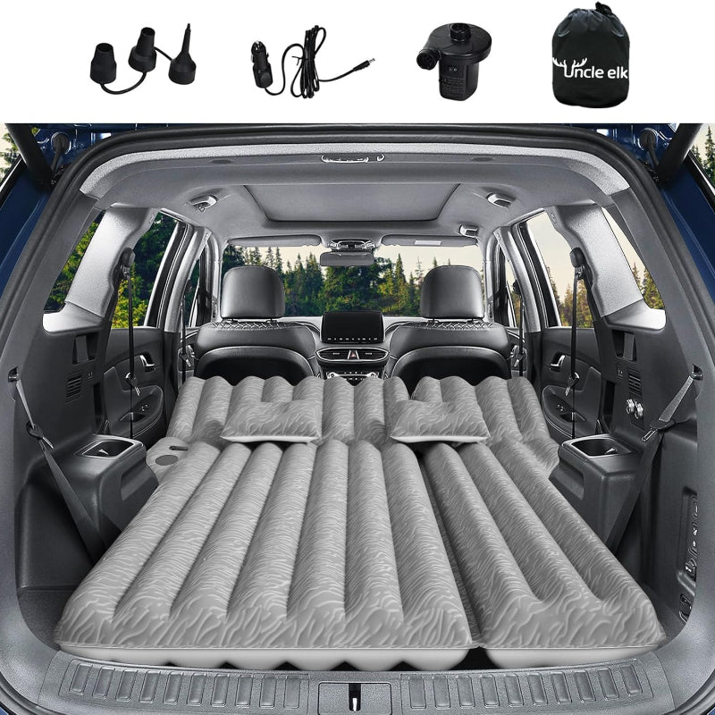 SUV Air Mattress Inflatable Car Bed 67x49x4 Inch Flocking Surface with Air Pump 2 Pillows Carrying Bag Solo or Couple Camping Road Trip Black Grey