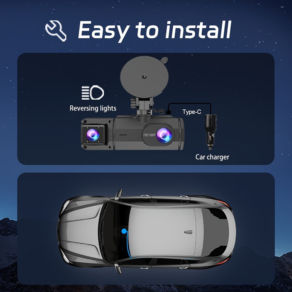 Dual Dash Cam 1080P HD Front & Cabin – 2" IPS Screen, 170° Wide Angle, ADAS, Night Vision, 24H Parking Mode, G-Sensor Loop Recording, No SD Card
