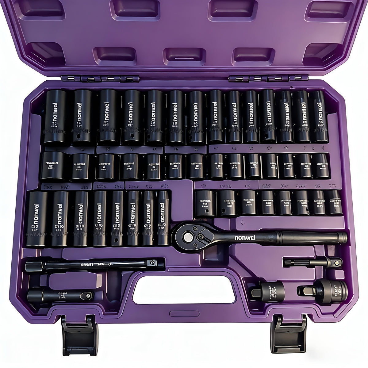 3/8 Inch Drive Impact Socket Set Metric 8-22mm SAE 5/16-3/4 in, 6-Point Cr-V, with Ratchet Handle Adapter & Storage Box, 15/50/92pcs Options