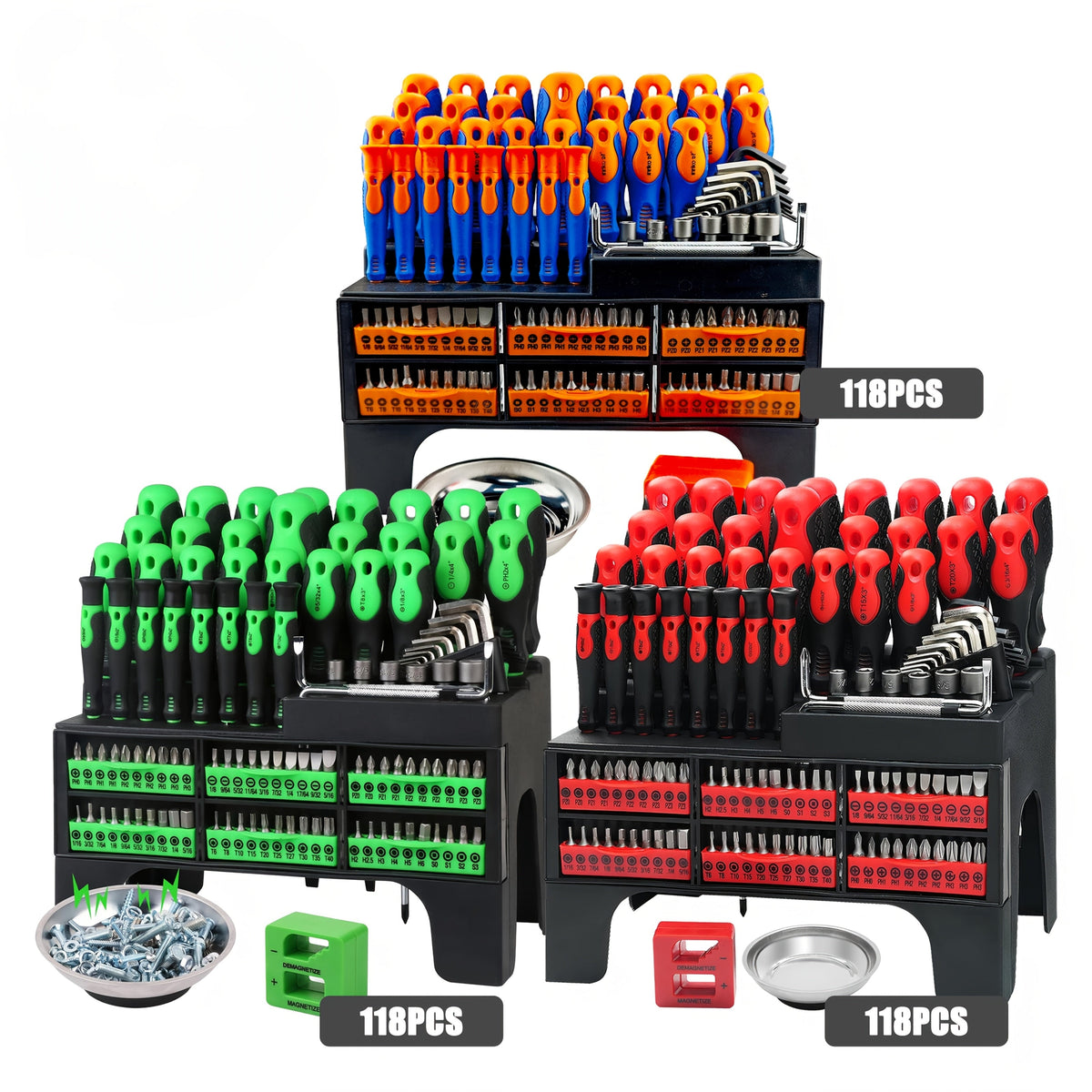 118-Piece Magnetic Screwdriver Set with Organizer Case – Phillips, Slotted, Torx, Hex, Pozidriv, Precision Bits & Magnetizer, DIY Tool Kit Gift for Men