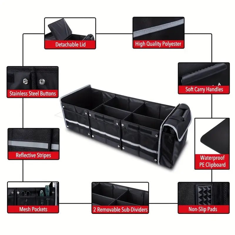 Collapsible Car Trunk Organizer with Storage Pouch Foldable Vehicle Cargo Organizer for SUVs Trucks Cars 35x14x12 inch