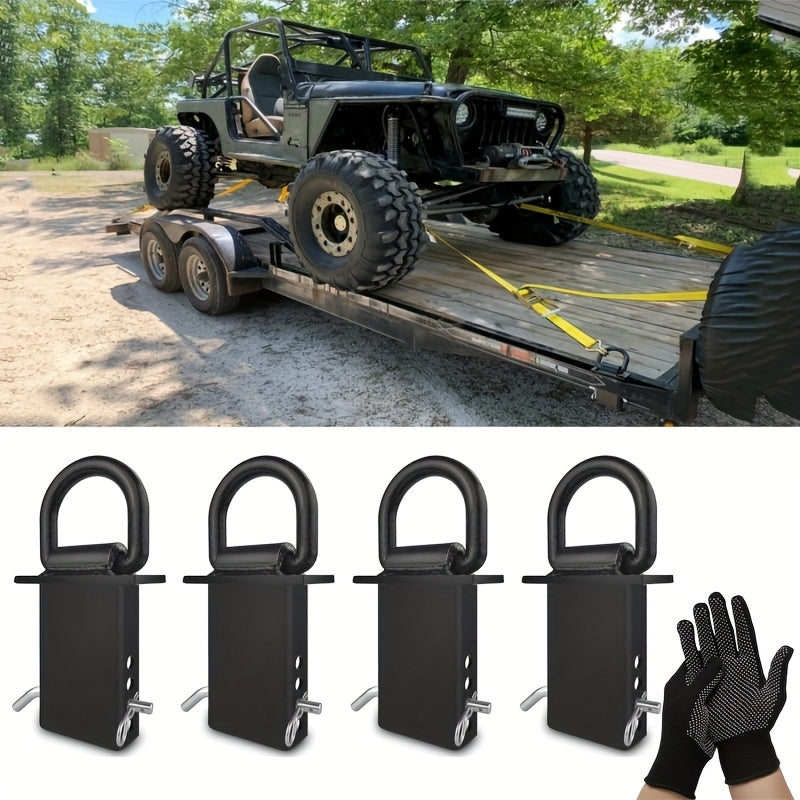 Stake Pocket D-Ring Tie Down Anchors Heavy Duty 12000LBS for Flatbed Trailer Truck Cargo – 6 or 8 Pcs with Hitch Pin & Anti-Slip Gloves
