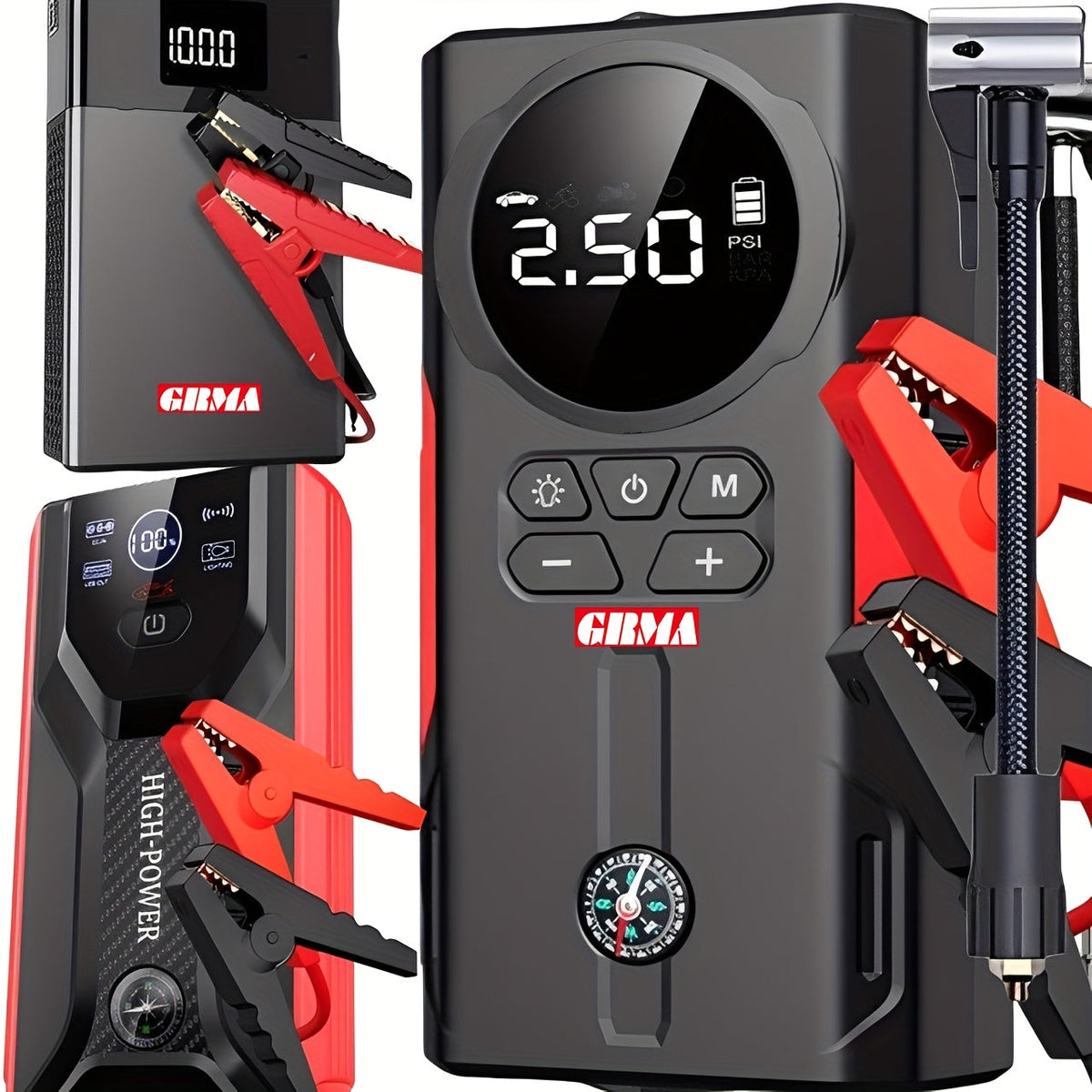 Portable Jump Starter 12V Lithium, Car Battery Booster for Up to 9L Gas / 6.5L Diesel, Ultra-Safe with LCD Display, Optional Air Pump