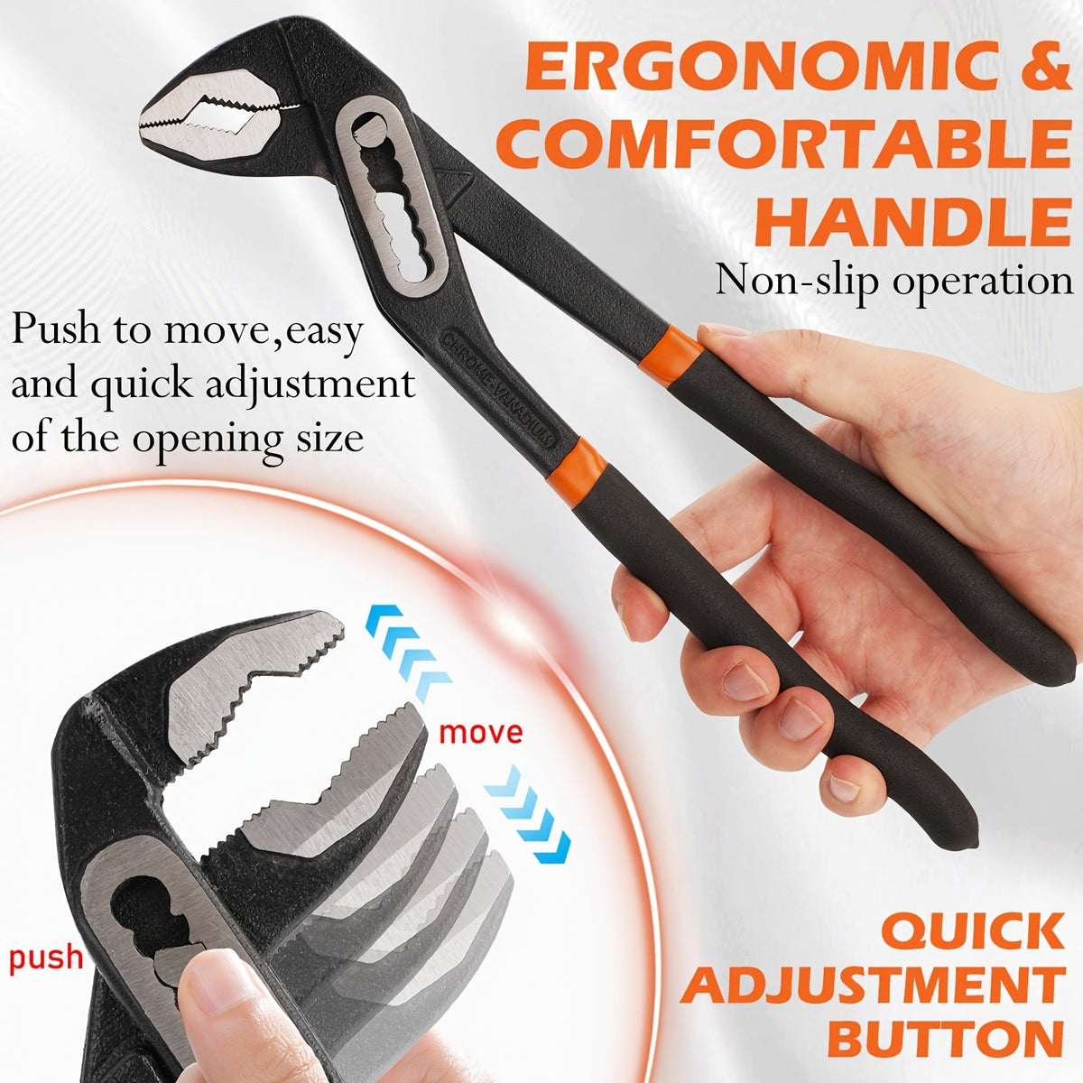 Adjustable Pump Pliers Chrome Vanadium Steel, Quick-Adjust Groove Joint Pliers with Roll-Up Pouch, 10 Inch / 12 Inch