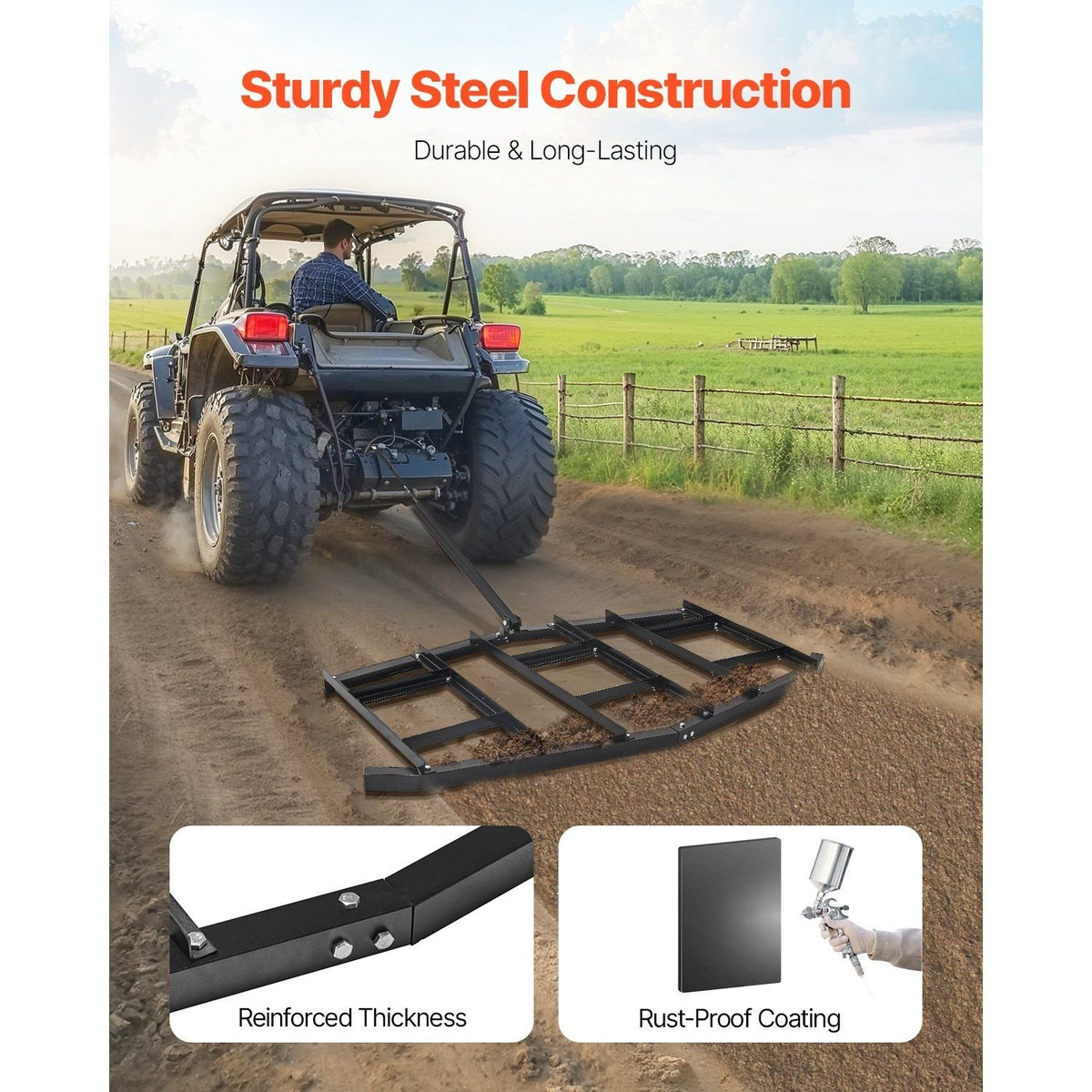 Tow Behind Drag Harrow 66"/74"/84" – Heavy-Duty Q235 Steel ATV UTV Tractor Pull Behind Rake for Gravel Driveway Lawn Arena Leveling